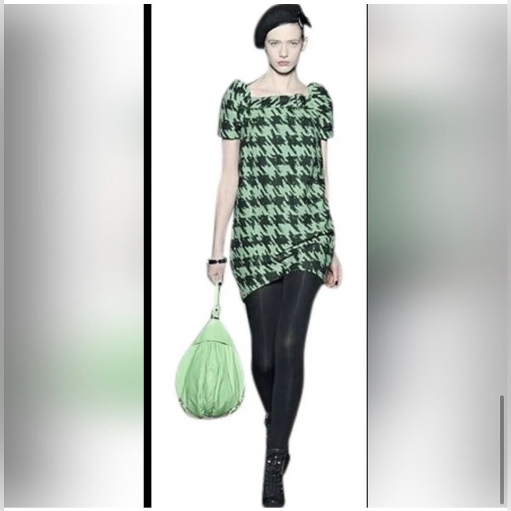 Marc by Marc Jacobs Green and Black Houndstooth Mini Dress - Picture 3 of 8